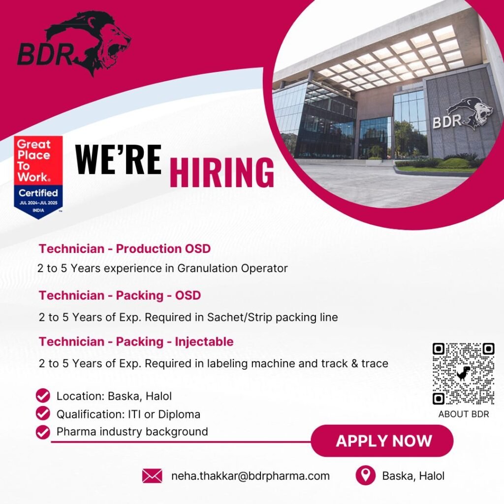 Production & Packing Technicians (OSD / Injectable) – BDR Pharmaceuticals Production & Packing Technicians (OSD / Injectable) – BDR Pharmaceuticals