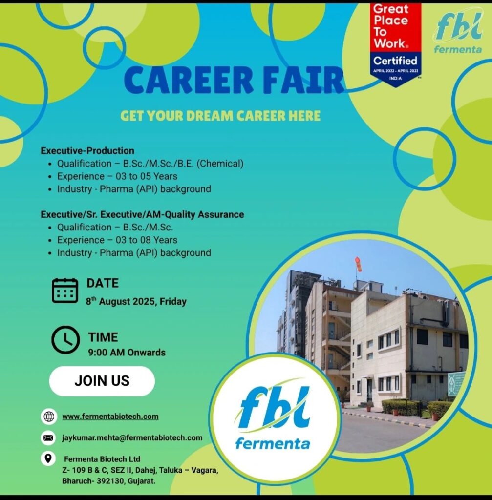 Fermenta Biotech Ltd Hiring for Production, Quality Assurance - Apply Now Fermenta Biotech Ltd Hiring for Production, Quality Assurance - Apply Now