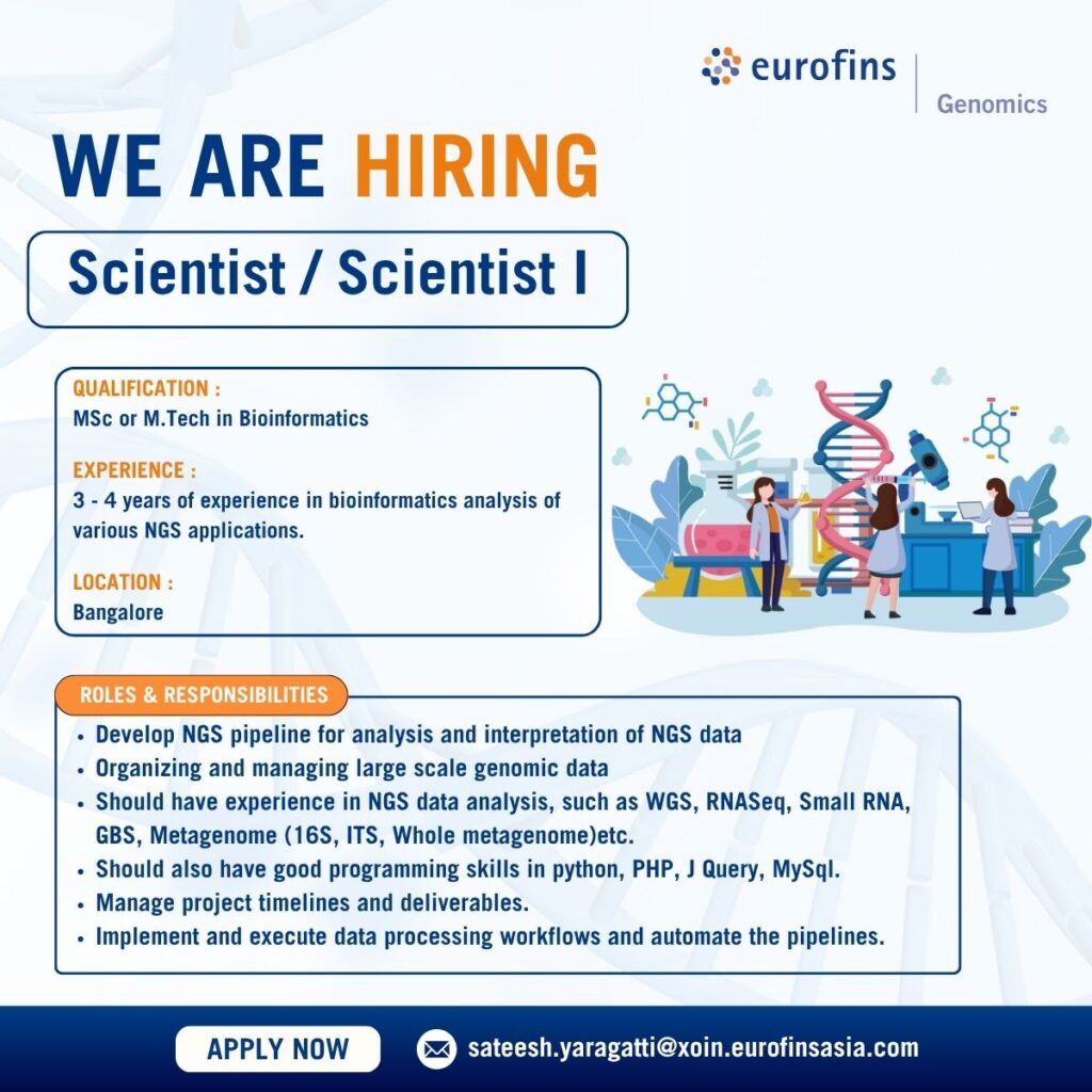 Eurofins Genomics Hiring for Scientist/ Scientist I - Bioinformatics in Bangalore