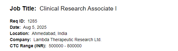 Clinical Research Associate I Job at Lambda Therapeutic Research Clinical Research Associate I Job at Lambda Therapeutic Research