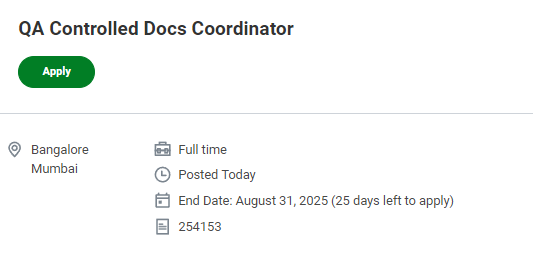 QA Controlled Docs Coordinator Job in Fortrea | Bangalore & Mumbai QA Controlled Docs Coordinator Job in Fortrea | Bangalore & Mumbai