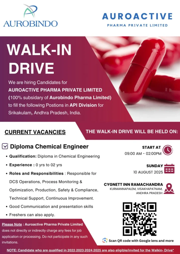Diploma Chemical Engineer Jobs in Srikakulam at Aurobindo Pharma Diploma Chemical Engineer Jobs in Srikakulam at Aurobindo Pharma