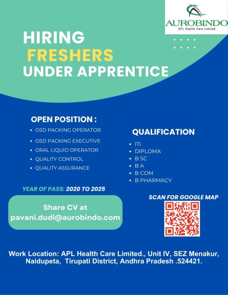 Aurobindo Pharma Hiring FRESHERS for Production / Packing / QC / QA Aurobindo Pharma Hiring FRESHERS for Production / Packing / QC / QA