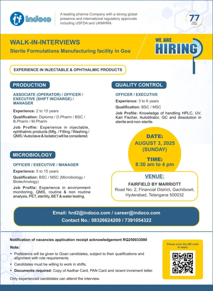 Walk-In Interviews at Indoco Remedies for Production / QC / Microbiology Walk-In Interviews at Indoco Remedies for Production / QC / Microbiology