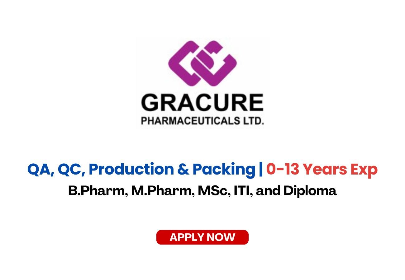Gracure Pharmaceuticals is Hiring for QA, QC, Production & Packing roles