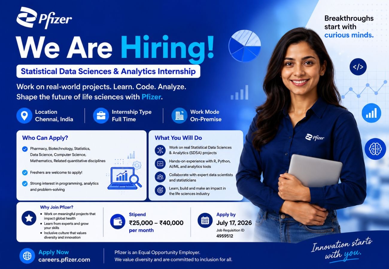 Pfizer Statistical Data Sciences & Analytics Internship | Apply Now