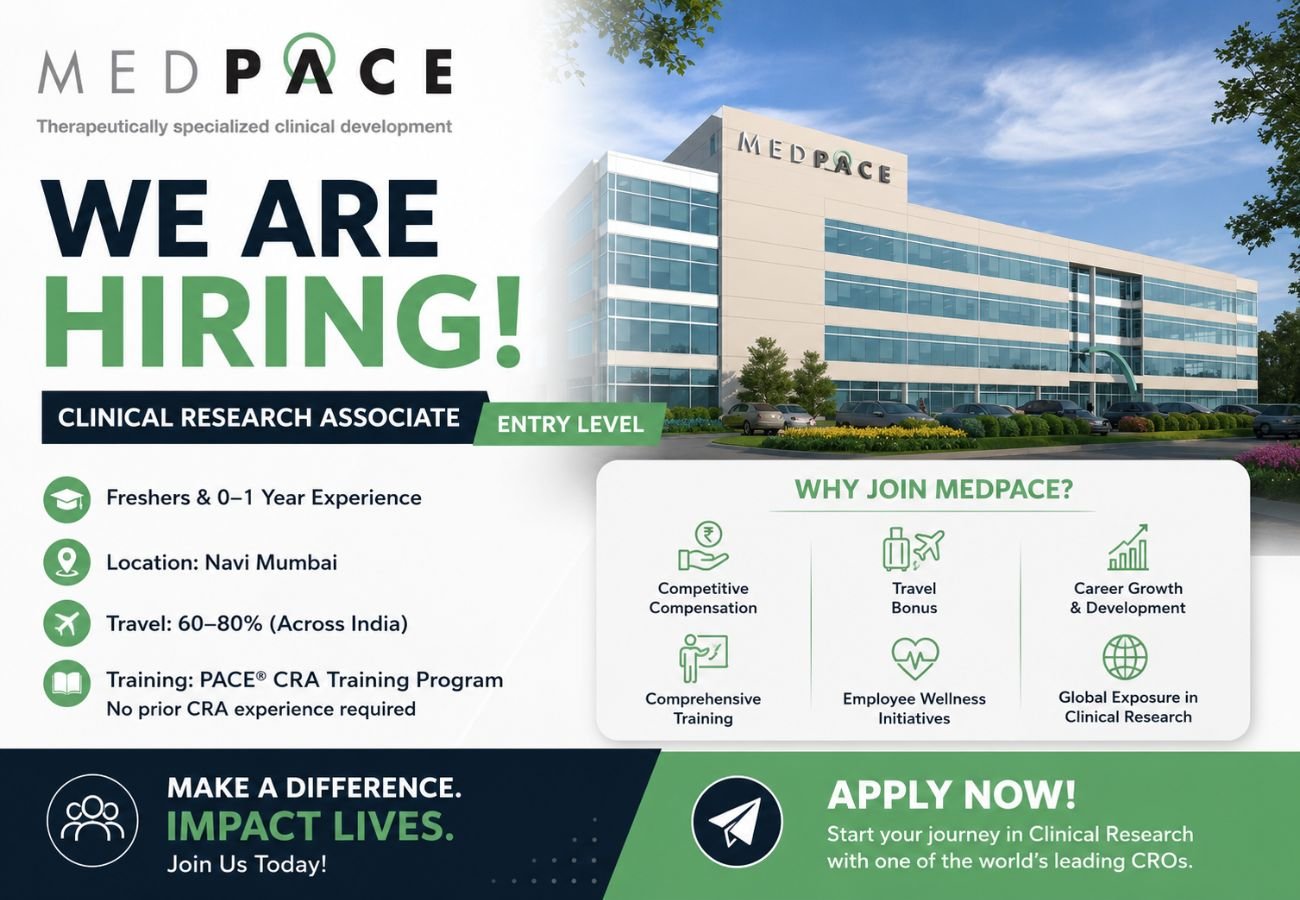 Clinical Research Associate (CRA) Entry Jobs at Medpace | Freshers