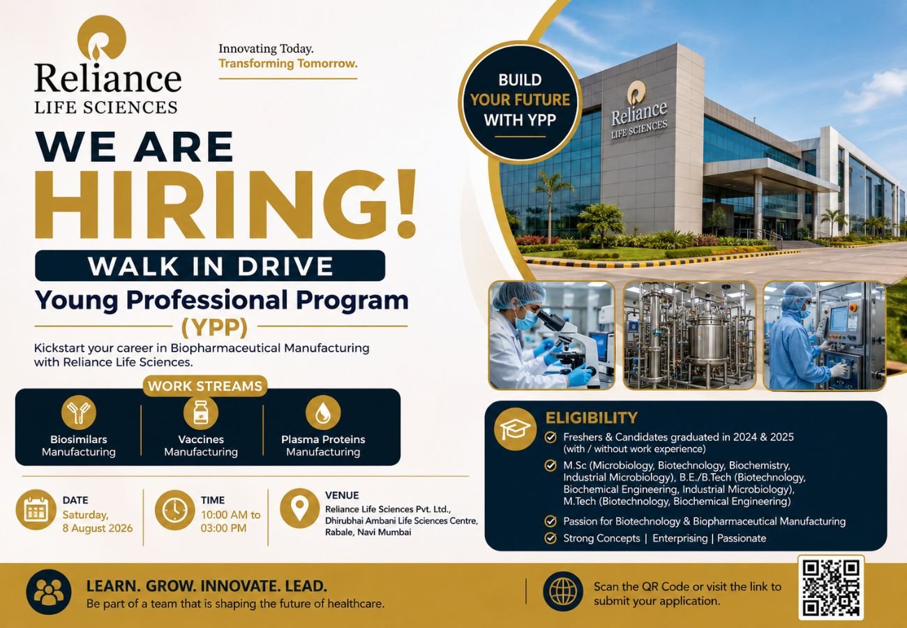 Ypp Program Reliance Life Sciences YPP Walk-In 2026 | Freshers Hiring in Mumbai ...