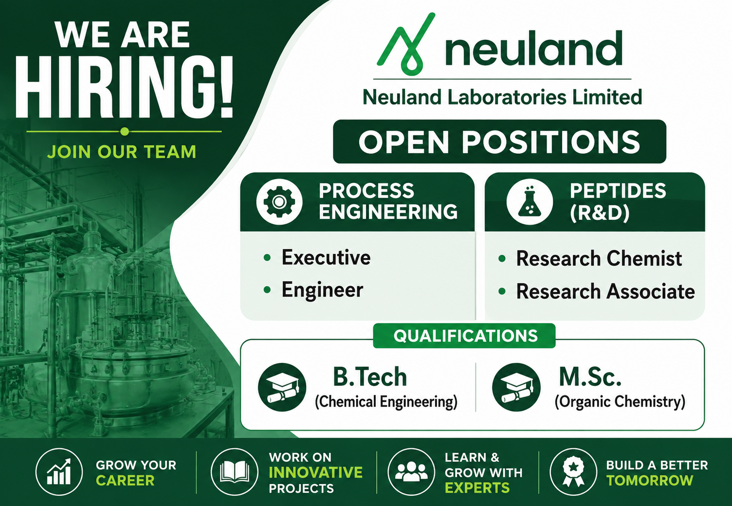 Neuland Laboratories is Hiring for Engineering & R&D Jobs