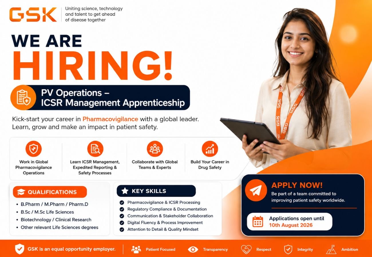 GSK Hiring for Pharmacovigilance Operations ICSR Apprenticeship | Freshers